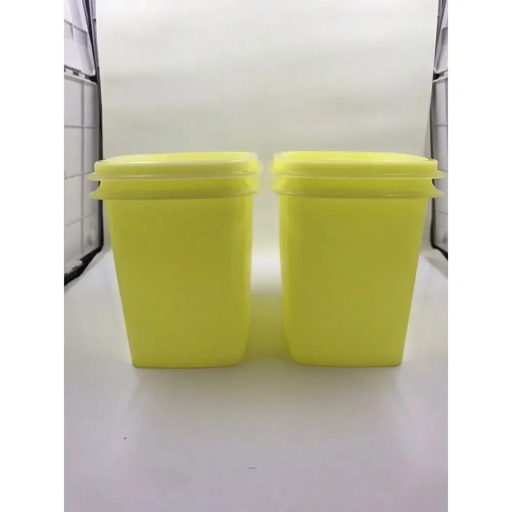 Tupperware 1243-3 Yellow Shelf Saver 2 Storage Containers With Lids Vintage